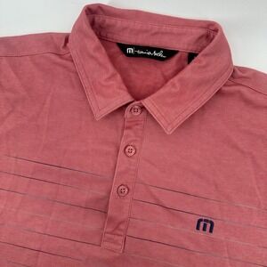 Travis Mathew Mens Pink Striped Polo Shirt‎ Size Large Golf Casual Short Sleeve